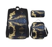 Migpkd Golden Deer Christmas School Bag Pencil Case Lunch Bag Combinationbackpack per bambini Scuola Bookbag