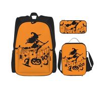 Migpkd Halloween Witch Flying School Bag Pencil Case Lunch Bag Combinationbackpack per bambini Scuola Bookbag