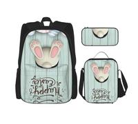 Migpkd Happy Easter Eggs Bunny Tail School Bag Pencil Case Lunch Bag Combinationbackpack for Kids School Bookbag