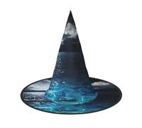 Migpkd Luna Piena E Nuvole Nebbiose Con Turchese Cappello Da Strega Di Halloween Per Le Donne Degli Uomini Accessori Cosplay Per Il Partito In Costume Cappello Da