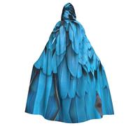 Migpkd Mantello lungo con cappuccio con piuma blu per adulti, mantello di Halloween per costumi cosplay unisex