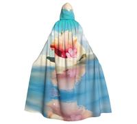 Migpkd Mantello lungo con cappuccio da spiaggia, con conchiglia, mantello per Halloween, per cosplay, unisex