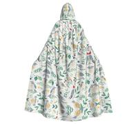 Migpkd Mantello lungo con cappuccio per adulti con uccellino e fiore, mantello per Halloween per costumi cosplay unisex