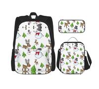 Migpkd Merry Christmas Happy School Bag Pencil Case Lunch Bag Combinationbackpack per bambini Scuola Bookbag