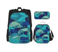 Migpkd Ocean Wave - Borsa per la scuola, astuccio portapranzo, zaino combinato, per bambini