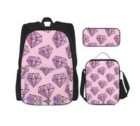 Migpkd Pink Diamond Pattern School Bag Pencil Case Lunch Bag Combinationbackpack for Kids School Bookbag