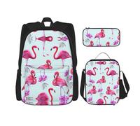 Migpkd Pink Flamingos School Bag Pencil Case Lunch Bag Combinationbackpack for Kids School Bookbag
