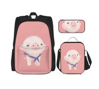 Migpkd Pink Pig - Borsa per la scuola, astuccio portapranzo, zaino combinato, per bambini