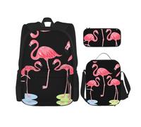 Migpkd Quattro fenicotteri borsa per la scuola astuccio portapranzo borsa combinatorezaino per la scuola dei bambini