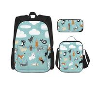 Migpkd Raining Cats & Dogs School Bag Pencil Case Lunch Bag Combinationbackpack for Kids School Bookbag