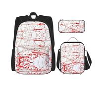 Migpkd Red Paint Art School Bag Pencil Case Lunch Bag Combinationbackpack for Kids School Bookbag
