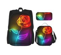 Migpkd Red Rose Art School Bag Pencil Case Lunch Bag Combinationbackpack for Kids School Bookbag