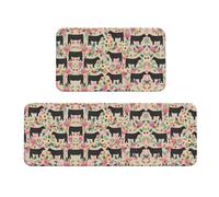 Migpkd Set di 2 tappetini da cucina per pavimento con mucca e fiori, tappetino anti-affaticamento, per tappeti imbottiti impermeabili antiscivolo