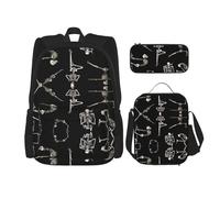 Migpkd Skeletons Yoga School Bag Pencil Case Lunch Bag Combinationbackpack for Kids School Bookbag