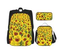 Migpkd Sunflowers School Bag Pencil Case Lunch Bag Combinationbackpack for Kids School Bookbag