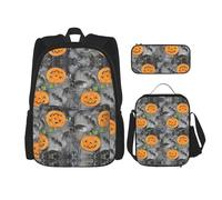 Migpkd Zaino per la scuola con pipistrello, ragno, zucca, per Halloween, colore grigio, per bambini, borsa per il pranzo
