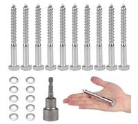 MIGUBIGU 10 viti esagonali per legno in acciaio inox M10 x 50 mm con disco di tenuta e chiave esagonale, viti esagonali, viti in acciaio inox, legno per il collegamento del legno