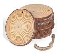 MIGUBIGU 10Pcs Dischi Legno 13-14cm, Dischetti di Legno da Decorare con 5 Metri di Corda di Juta, Fette di con Corteccia, Tronchi Decorativi, per Pirografo, Intagliare, Decorazioni Natalizie e Nuziali