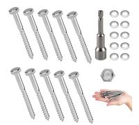 MIGUBUGI 10 PCS Tirafondi per Legno M6 x 80 mm con Rondelle e Bussola Esagonale Acciaio Inox 304, Viti Autofilettanti per Metallo Testa Esagonale, Viti Tirafondo, Vitis Esagonali
