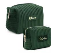 Miguha 1 borsa for cosmetici personalizzata con nome, borsa for il trucco in velluto, organizer da viaggio for articoli da toeletta, regalo di nozze for lei(Green,17x12x9 cm)