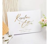 Miguha Libro degli ospiti personalizzato for matrimonio bianco, semplice ed elegante, con messaggio di firma for ricevimento, in lamina cromata, ricordo di matrimonio, formato A4