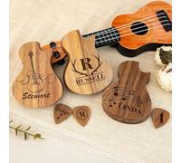 Miguha Scatola for plettri for chitarra personalizzata, custodia for plettro in legno personalizzata, organizer for riporre i regali for gli sposi, regalo for uomo, porta plettri for chitarra