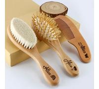 Miguha Set di 3 spazzole in legno personalizzate for bambini con nome personalizzato, pettine in lana for neonati, spazzola for capelli for neonati, massaggiatore for la testa, pettine da bagno for ba
