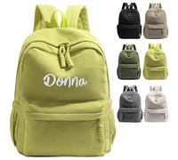 miguha Zaino personalizzato, morbido, con spallacci, grande capacità, nome unico personalizzato, velluto a coste ricamato, design speciale(Light green)