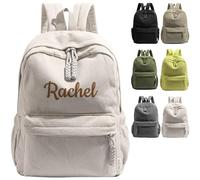 miguha Zaino personalizzato, morbido, con spallacci, grande capacità, nome unico personalizzato, velluto a coste ricamato, design speciale(White)