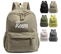 miguha Zaino personalizzato, morbido, con spallacci, grande capacità, nome unico personalizzato, velluto a coste ricamato, design speciale(Khaki)