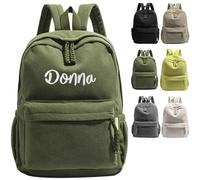 miguha Zaino personalizzato, morbido, con spallacci, grande capacità, nome unico personalizzato, velluto a coste ricamato, design speciale(Green)
