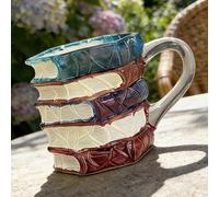 Mihauuke Libri Impilati - Bicchiere In Da 200ml Termoresistente,Libro Con Pittura 3D E Manico,Per Donne Amanti della Lettura Scrittrici Bibliotecarie Regalo Natale