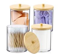 Miiepls 4 Pezzi Contenitore Cotton Fioc, Porta Batuffoli Cotone, Porta Cotone Dischetti Plastica Trasparente con Coperchio, Ideale per Organizzare Batuffoli Cotone, Spugnette Trucco