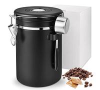 Miiepls Barattolo Per Caffè Ermetico In Acciaio Inox 1,8 L, Contenitore Per Chicchi Di Caffè Con Cucchiaio In Acciaio Inox E Registrazione Del Tempo, Per Tè, Noci, Cacao, Rimanere Più A Lungo E Fresco