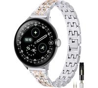 Miimall Cinturino per Google Pixel 4 3 2 1 41mm, Cinturino da Donna in Lega Metallica, Band con Strass, Misura Regolabile, Bling Strap di Ricambio da Lady per Google Pixel 4 3 2 1 41mm, Argento