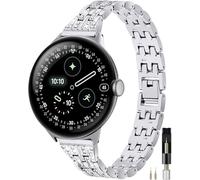 Miimall Cinturino per Google Pixel 4 3 2 1 41mm, Cinturino da Donna in Lega Metallica, Band con Strass, Misura Regolabile, Bling Strap di Ricambio da Lady per Google Pixel 4 3 2 1 41mm, Argento