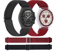Miimall Cinturino per OMEGA × Swatch Bioceramic MoonSwatch, Strap in Nylon Flessibile per Uomo e Donna, Traspirante Sottile Elastico di Ricambio per OMEGA Bioceramic MoonSwatch, Nero e Rosso