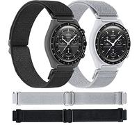 Miimall Cinturino per OMEGA × Swatch Bioceramic MoonSwatch, Strap in Nylon Flessibile per Uomo e Donna, Traspirante Sottile Elastico di Ricambio per OMEGA Bioceramic MoonSwatch, Nero e Grigio