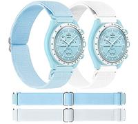 Miimall Cinturino per OMEGA × Swatch Bioceramic MoonSwatch, Strap in Nylon Flessibile per Uomo e Donna, Traspirante Sottile Elastico di Ricambio per OMEGA Bioceramic MoonSwatch, Bianco e Blu