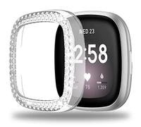 Miimall Compatibile con Fitbit Versa 3, custodia protettiva per Fitbit Versa 3, con strass e brillantini, in policarbonato rigido, resistente agli urti, antigraffio, con cornice di diamanti e diamanti