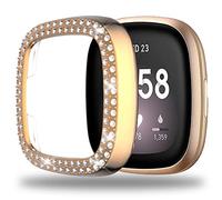 Miimall Compatibile con Fitbit Versa 3, custodia protettiva per Fitbit Versa 3, con strass e brillantini, in policarbonato rigido, protezione per Fitbit Versa 3, colore: oro rosa