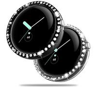 Miimall Confezione da 2 pezzi per Google Pixel Watch Bling Case, Hard PC Frame Bumper senza protezione schermo, Crystal Diamonds Shell, Ultra Slim Cover per Google Pixel Watch-Clear+Black