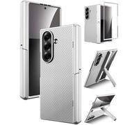 Miimall Custodia a Cerniera per Samsung Galaxy Z Fold 7, Case con Pellicola, Protezione della Cerniera, Cover Antiurto in PC, Case Protettiva con Cavalletto Regolabile per Galaxy Z Fold 7, Argento