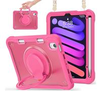 Miimall Custodia Compatibile con iPad Mini 7 Tablet, Cover Antiurto per PC, Cavalletto Rotante, Custodia Protettiva con Cinturino, Case Sottile in TPU Anti-Scivolo per iPad Mini 7 Tablet, Rosa
