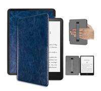 Miimall Custodia Compatibile con Kindle Colorsoft 2024, Cover Antiurto in PC, Cover Protettiva Anti-Scivolo in Pelle PU, Strap Elastico per Mano, Case in Pelle per Kindle Colorsoft 2024, Blu
