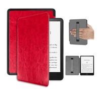 Miimall Custodia Compatibile con Kindle Colorsoft 2024, Cover Antiurto in PC, Cover Protettiva Anti-Scivolo in Pelle PU, Strap Elastico per Mano, Case in Pelle per Kindle Colorsoft 2024, Rosso