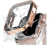 Miimall Custodia per Apple Watch Serie 9/8/7 41mm, PC Case Antiurto, Protettore Dello Schermo in Vetro Temperato, Copertura Impermeabile ad Angolo Retto per Apple Watch 41mm Series 9/8/7, Oro Rosa
