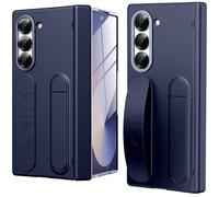 Miimall Custodia per Samsung Fold 6, Cover Antiurto in PC, Pellicola Protettiva HD Integrata, Strap da Polso in Silicone, Cavalletto Staccabile, Case Protettive per Samsung Fold 6, Blu