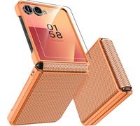 Miimall Custodia per Samsung Galaxy Z Flip 7, Cover Sottile con Pellicola Protettiva, Protezione della Cerniera, Cover Antiurto in PC, Custodia Protettiva Antiscivolo per Galaxy Z Flip 7, Arancione