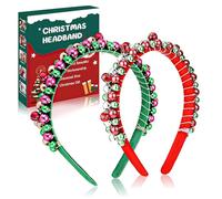 Miioto 2 PCS Cerchietto Natale, Cerchietti Natalizi, Cerchietti per Capelli Natale, Accessori per Capelli Natalizi Con Campanelli, Decorazioni Natalizie, Fascia Natalizia Rosso Verde